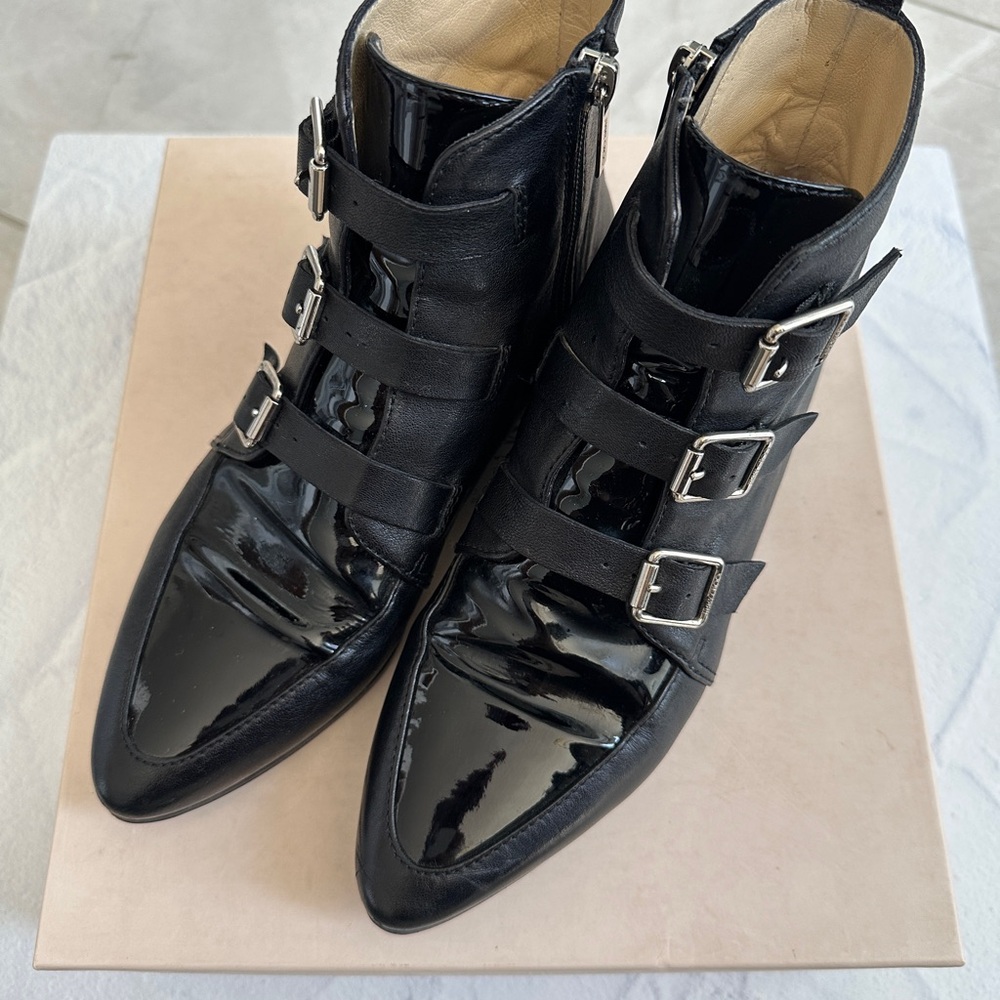 Jimmy Choo Marlin Black Textured Leather And Patent Ankle Boots In Black/black